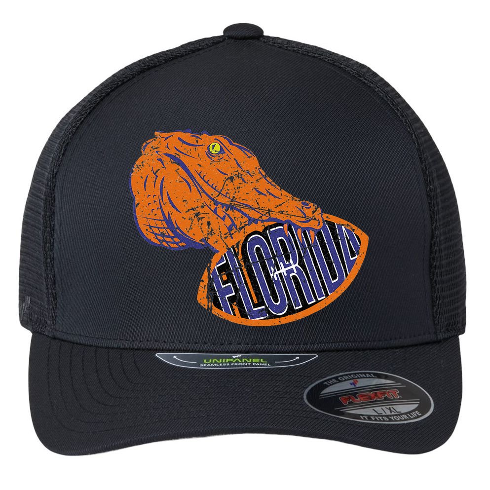 Florida FL Football Fans Gator State Vintage Distressed Flexfit Unipanel Trucker Cap