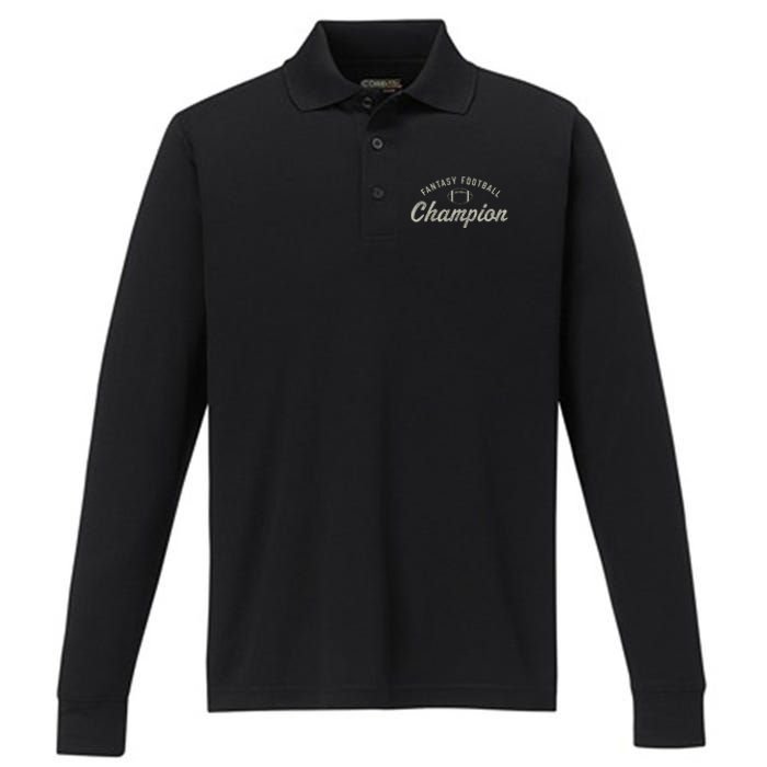 Funny Fantasy Football Champion Draft Day Season Champ Performance Long Sleeve Polo