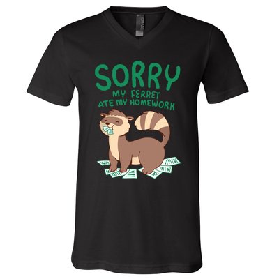 Ferret For Funny Ferret Ate My Homework Tee Pets V-Neck T-Shirt