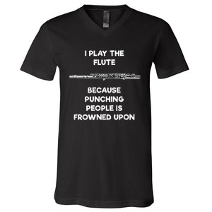 Flute Funny Flute Player Punch V-Neck T-Shirt