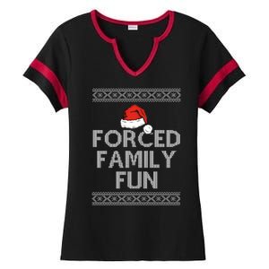 Forced Family Fun Funny Ugly Christmas Holiday Ladies Halftime Notch Neck Tee