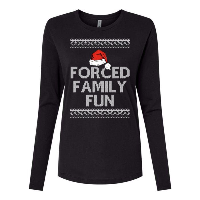 Forced Family Fun Funny Ugly Christmas Holiday Womens Cotton Relaxed Long Sleeve T-Shirt