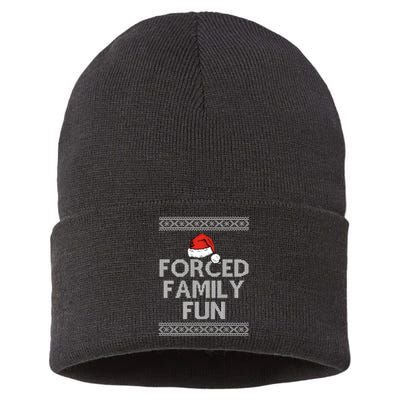 Forced Family Fun Funny Ugly Christmas Holiday Sustainable Knit Beanie