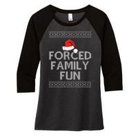 Forced Family Fun Funny Ugly Christmas Holiday Women's Tri-Blend 3/4-Sleeve Raglan Shirt