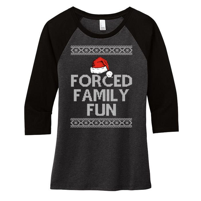 Forced Family Fun Funny Ugly Christmas Holiday Women's Tri-Blend 3/4-Sleeve Raglan Shirt