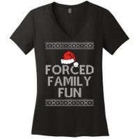 Forced Family Fun Funny Ugly Christmas Holiday Women's V-Neck T-Shirt