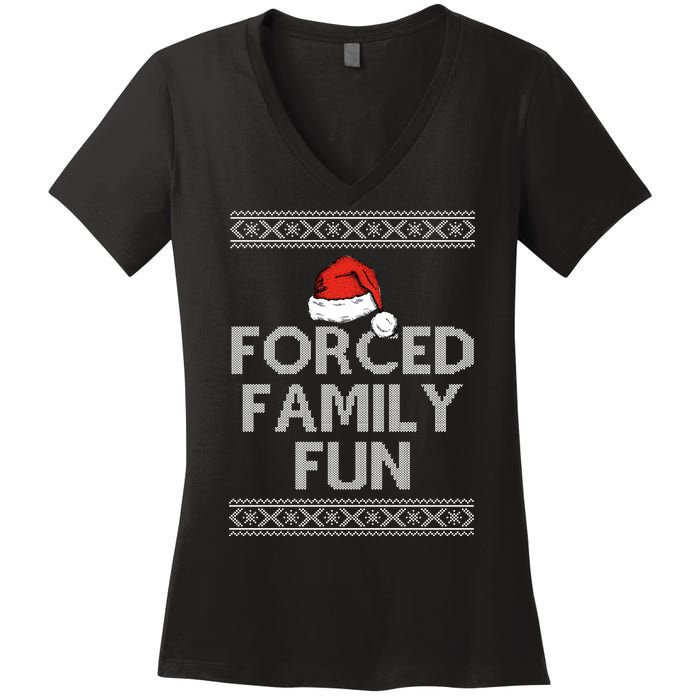 Forced Family Fun Funny Ugly Christmas Holiday Women's V-Neck T-Shirt