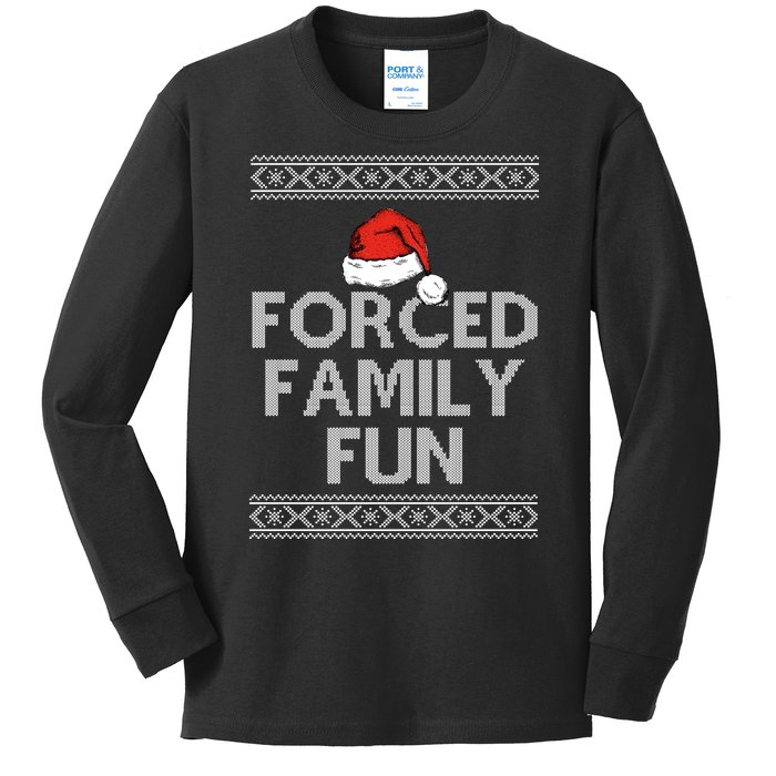 Forced Family Fun Funny Ugly Christmas Holiday Kids Long Sleeve Shirt