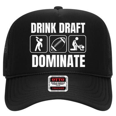 Funny Fantasy Football Drink Draft Dominate High Crown Mesh Back Trucker Hat