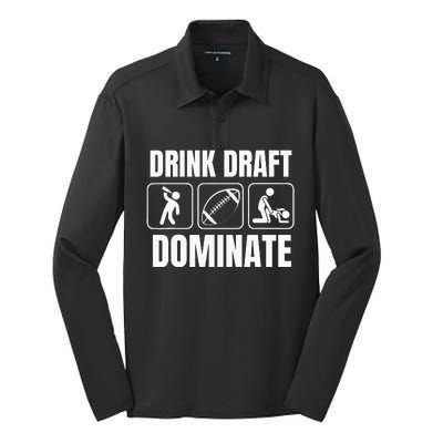 Funny Fantasy Football Drink Draft Dominate Silk Touch Performance Long Sleeve Polo