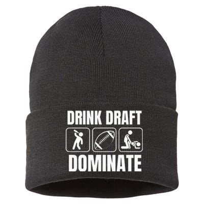 Funny Fantasy Football Drink Draft Dominate Sustainable Knit Beanie