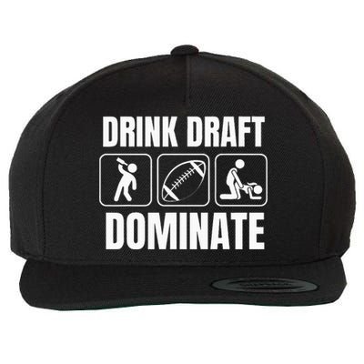 Funny Fantasy Football Drink Draft Dominate Wool Snapback Cap