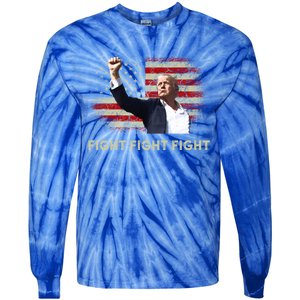 Fight Fight Fight Trump 2024 American Flag Shoot At Rally Cute Gift Tie-Dye Long Sleeve Shirt