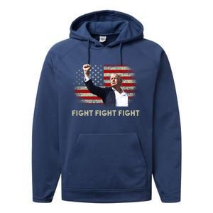 Fight Fight Fight Trump 2024 American Flag Shoot At Rally Cute Gift Performance Fleece Hoodie