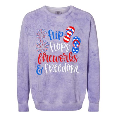 Flip Flops Fireworks And Freedom 4th Of July Us Flag Colorblast Crewneck Sweatshirt