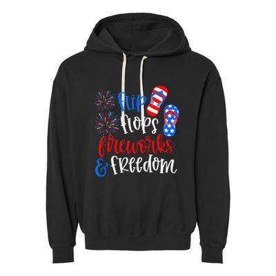 Flip Flops Fireworks And Freedom 4th Of July Us Flag Garment-Dyed Fleece Hoodie