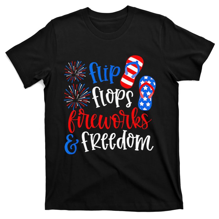 Flip Flops Fireworks And Freedom 4th Of July Us Flag T-Shirt