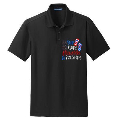 Flip Flops Fireworks And Freedom 4th Of July Us Flag Dry Zone Grid Polo