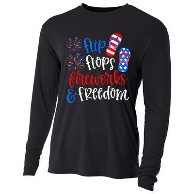 Flip Flops Fireworks And Freedom 4th Of July Us Flag Cooling Performance Long Sleeve Crew