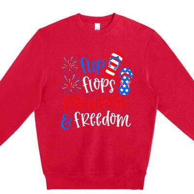 Flip Flops Fireworks And Freedom 4th Of July Us Flag Premium Crewneck Sweatshirt