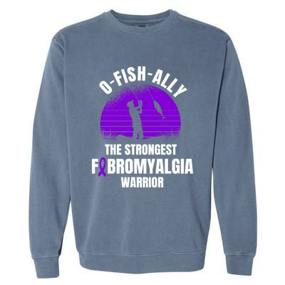 Funny Fishing Fibromyalgia Warrior Fisher Purple Ribbon Gift Garment-Dyed Sweatshirt