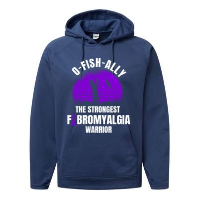 Funny Fishing Fibromyalgia Warrior Fisher Purple Ribbon Gift Performance Fleece Hoodie