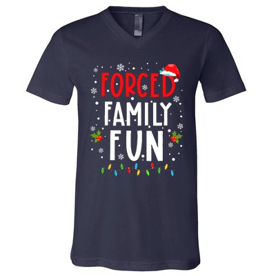 Forced Family Fun Winter Holidays Funny Christmas Adult V-Neck T-Shirt