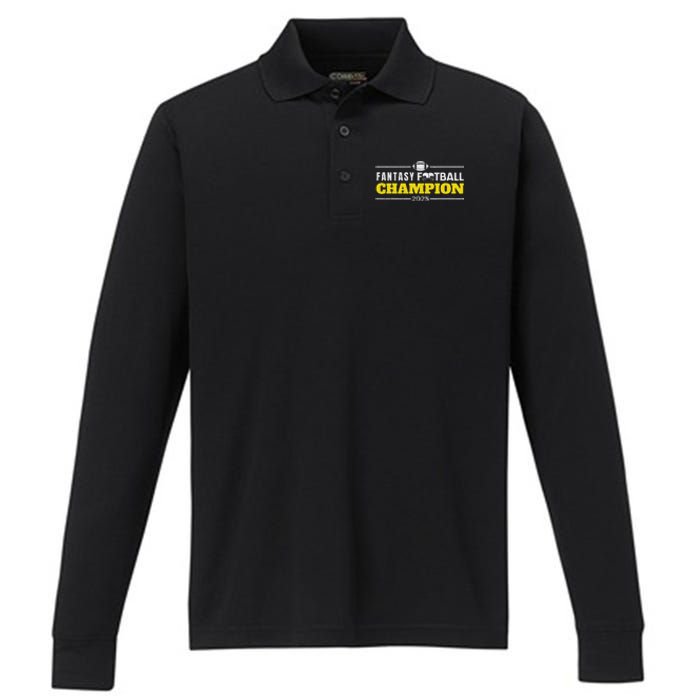 Funny Fantasy Football 2025 Champion Fantasy Football Performance Long Sleeve Polo