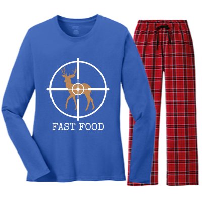 Fast Food Funny Deer Hunting Meaningful Gift Women's Long Sleeve Flannel Pajama Set 