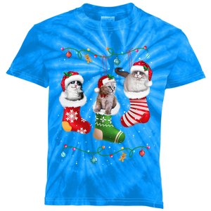 Festive Feline Friends Cats In Christmas Sock Pajama Set Gift Kids Tie-Dye T-Shirt