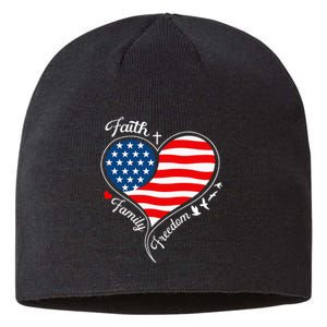 Faith Family Freedom Patriotic Cross Heart American Flag Sustainable Beanie