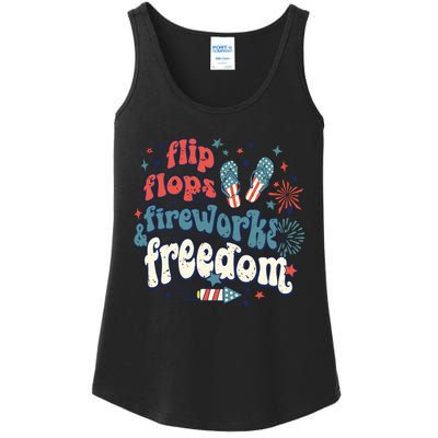 Flip Flops Fireworks Freedom Fourth Of July Ladies Essential Tank