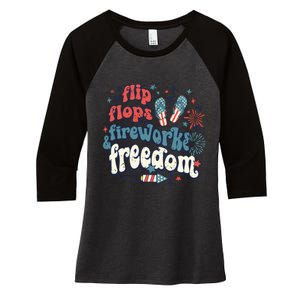 Flip Flops Fireworks Freedom Fourth Of July Women's Tri-Blend 3/4-Sleeve Raglan Shirt