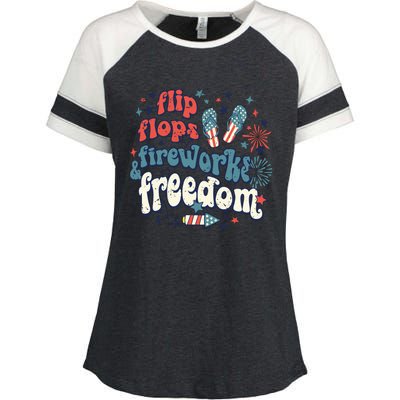 Flip Flops Fireworks Freedom Fourth Of July Enza Ladies Jersey Colorblock Tee