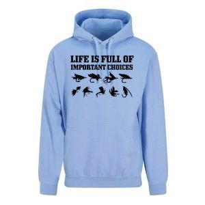 Fly Fishing Funny Important Choices Trout Fisher Gift Unisex Surf Hoodie