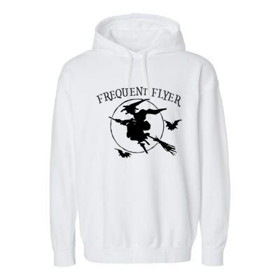 Frequent Flyer Funny Halloween Creepy Bad Witch Broom Moon Gift Garment-Dyed Fleece Hoodie