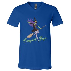 Funny Frequent Flyer Witch Halloween Scary Costume Gift V-Neck T-Shirt