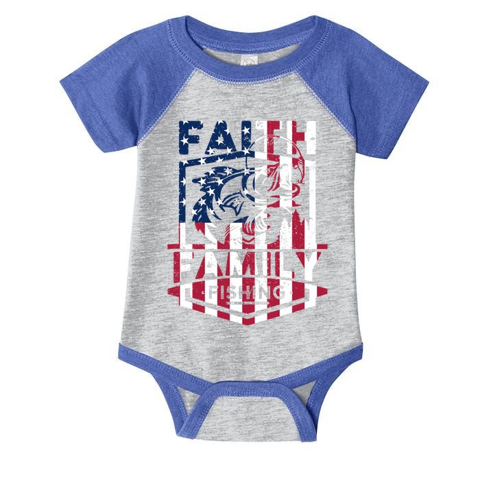 Faith Family Fishing Quotes American Flag Cute Gift Infant Baby Jersey Bodysuit