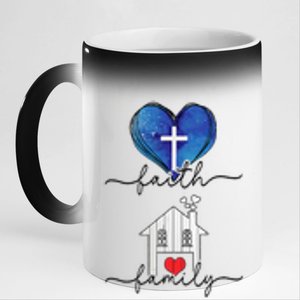 Faith Family Freedom Hearts 4th Of July Patriotic Flag 11oz Black Color Changing Mug