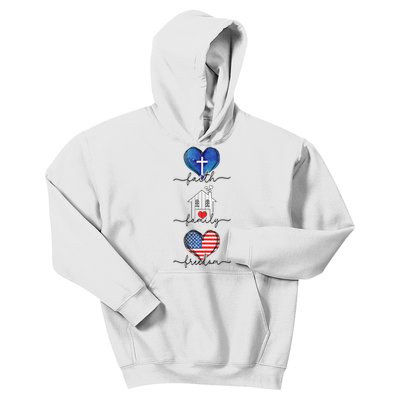 Faith Family Freedom Hearts 4th Of July Patriotic Flag Kids Hoodie