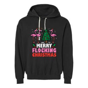 Festive Flamingo Flock Hilarious Christmas Celebration Garment-Dyed Fleece Hoodie