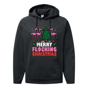 Festive Flamingo Flock Hilarious Christmas Celebration Performance Fleece Hoodie