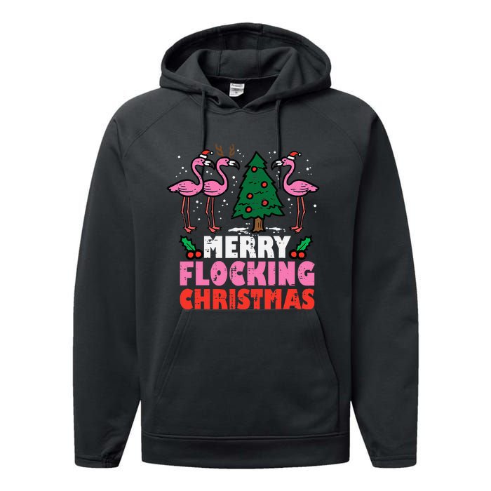 Festive Flamingo Flock Hilarious Christmas Celebration Performance Fleece Hoodie