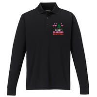 Festive Flamingo Flock Hilarious Christmas Celebration Performance Long Sleeve Polo