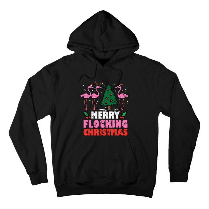 Festive Flamingo Flock Hilarious Christmas Celebration Hoodie