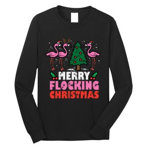 Festive Flamingo Flock Hilarious Christmas Celebration Long Sleeve Shirt