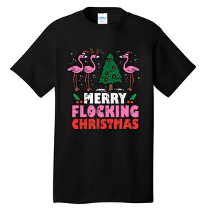 Festive Flamingo Flock Hilarious Christmas Celebration Tall T-Shirt