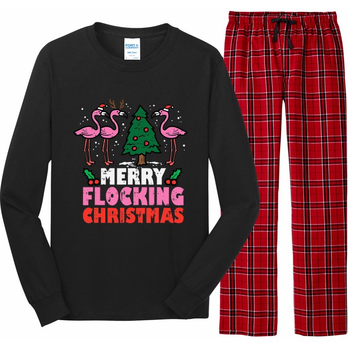 Festive Flamingo Flock Hilarious Christmas Celebration Long Sleeve Pajama Set