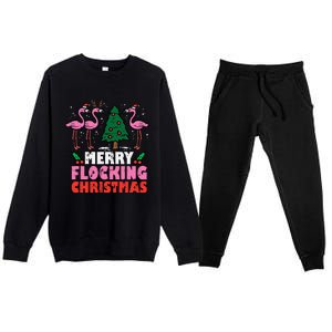 Festive Flamingo Flock Hilarious Christmas Celebration Premium Crewneck Sweatsuit Set