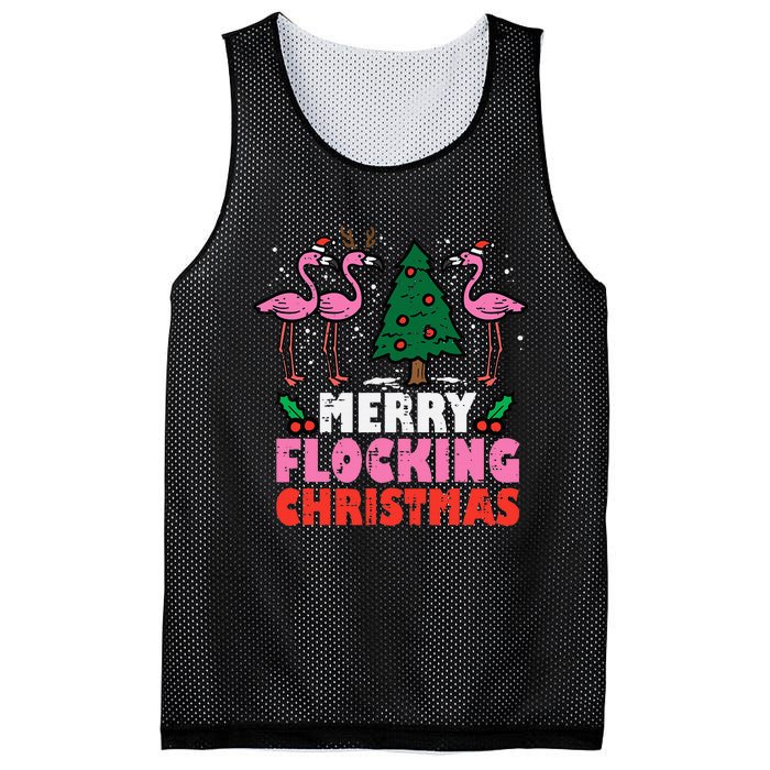 Festive Flamingo Flock Hilarious Christmas Celebration Mesh Reversible Basketball Jersey Tank